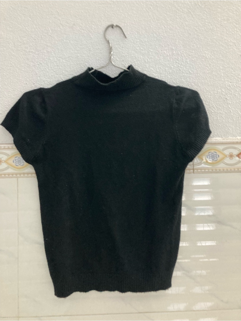 Black Short-Sleeve Mock Neck Women's Top